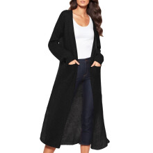 Dames lange, effen zwarte cardigan met split en