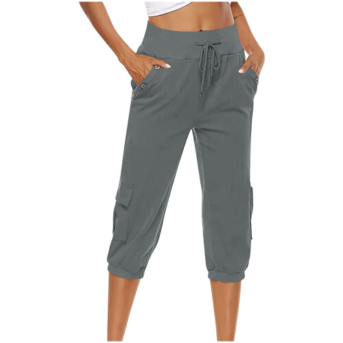 Γυναικείο Capris Plus Size Pull-On – Casual Μονόχρωμο Ελαστικό Παντελόνι με Φαρδιά Πλευρικά 1