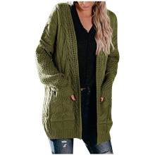 Grobstrick-Cardigans für Damen, Cardigan-Pullover, einfarbig, Wolle, Tasche, Freizeit, 2025, Langarm-Tops, 0live, trüb