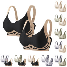Damesbeha's, push-upbeha's voor dames, set van 2 kleurblokbeha's, draadloos, liftend en met zijsteun, zwart