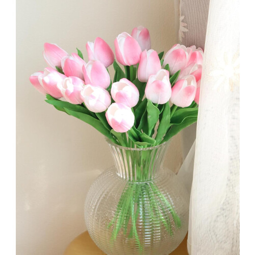 10pcs Pink Artificial Tulip Flowers, Real Touch, 34cm 2
