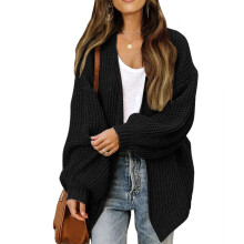 Damen-Cardigan mit Laternenärmeln, grob gestrickt, Oversized-Schnitt, drapiert, mit Taschen