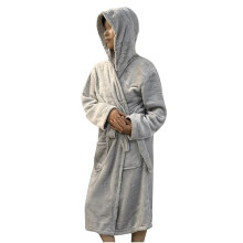 Moderiktiga Dam- och Herrmorgonrockar Loungekläder Flanell Nattlinne Huva Pyjamas Badrock Sovkläder Långa Pyjamas, Grå