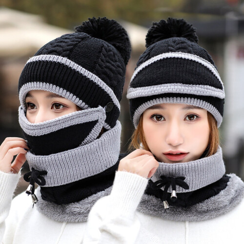 Conjunto de 4 peças para mulheres: gorro, cachecol e luvas de tricô macio e quente. 2
