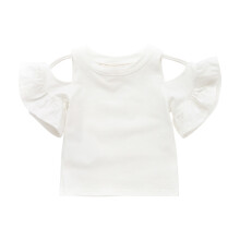 Peuterkleding voor meisjes, zomershirts voor meisjes, schattige effen top met ruches en korte mouwen, wit, maat 6 maanden