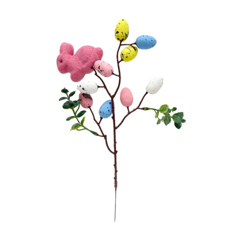 Påskehare stilk blomsterpinde lyserøde lilla grønne blade12