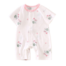 Completi casual per neonati, tutina estiva per neonati, tutina corta sottile per neonati con stampa, scollo rotondo e maniche corte, rosa, 3-6 mesi