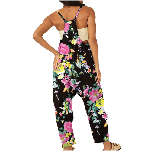 Macacão feminino com suspensórios, comprimento total, estilo casual, folgado, com bolsos e alças. 2