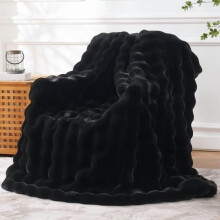 Faux Fur Throw Blanket 50"x60", 1300GSM, Thick & Fluffy – Living Room Decor, Father's Day/Birthday Gift for Women/Men, Black