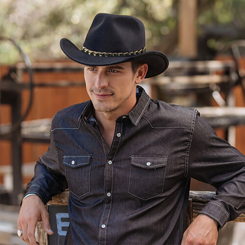 GROFRY Unisex Vintage Πλατύ Γείσο Ζεστό Καπέλο Western Cowboy Καπέλο Βρετανικού Στυλ Τζαζ Καπέλο 2
