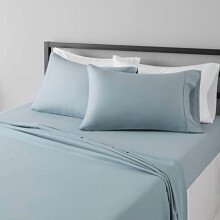 Leichtes, superweiches und pflegeleichtes 4-teiliges Mikrofaser-Bettwäscheset mit 35,5 cm tiefen Taschen, Kingsize, Spa-Blau, Uni