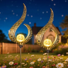 Conjunto de 2 Luminárias Solares para Jardim em Formato de Flor, Cor Bronze