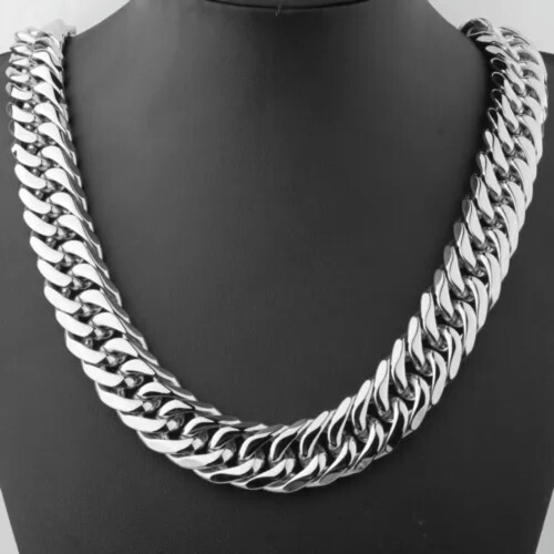 Ανδρικό Κολιέ με Αλυσίδα Curb Cuban Double Link από Ανοξείδωτο Ατσάλι, Βαρύ, με Ασημένιο 1