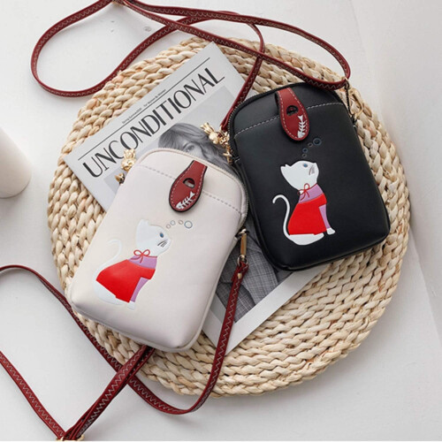 Damen-Handytasche aus Leder mit Katzenmotiv 2