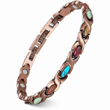 Armbanden van puur koper voor dames, extra sterke magnetische armband met 3800 Gauss magneten en natuurlijke turkoois en stenen, verstelbaar,