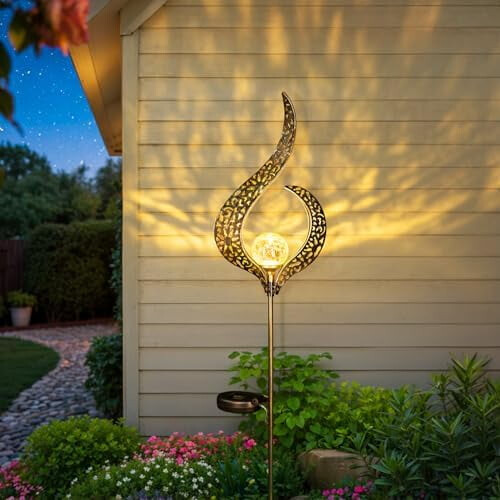 Solar-Gartenleuchte mit Erdspieß, bronzefarben, mit Crackle-Glas-Blume, 1 Stück 2