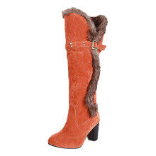 Botas peludas para mujer, color liso, tacón alto, estilo casual, cálidas, de invierno, hasta la rodilla. Talla US: 5.5 (36).