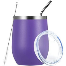 Bicchiere da vino senza stelo da 355 ml con coperchio e cannuccia – Acciaio inossidabile termoisolante sottovuoto, viola, meno di 10 dollari