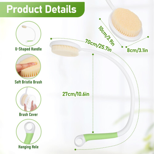 Escova de costas em formato de U com cerdas de silicone, 70 cm (27,5 polegadas) 2
