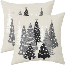 Grijze kussenhoezen met kerstboommotief voor de winter, 16x16 cm, set van 2, geschikt voor standaard vierkante kussens.