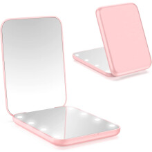 Compacte spiegel, LED-zakspiegel met 1x/2x vergroting en interne batterij, mini-spiegel voor handtas, broekzak, op reis en als cadeau (roze)