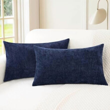 Fodere per cuscini decorative 30x50 cm, confezione da 2, in morbida ciniglia, per divano, letto, soggiorno, casa, colore blu navy.
