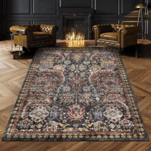 Pestävä vintage-tribal-matto (ruosteenvärinen, 90x150 cm) – tahrankestävä/vedenpitävä, liukumaton, lemmikki- ja lapsiystävällinen, sopii