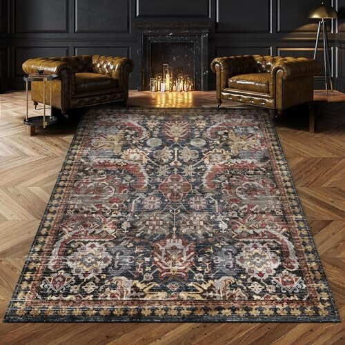 Πλενόμενο vintage χαλί Tribal (Σκουριά, 3'x5') – Ανθεκτικό σε λεκέδες/νερό, Αντιολισθητικό,