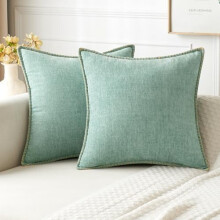 Confezione da 2 federe per cuscini decorativi in stile rustico, colore verde acqua, 45x45 cm, in morbida ciniglia, con bordo cucito, ideali per