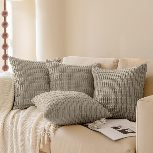 Capas de almofada de veludo cotelê, 45x45cm, listradas estilo boho, conjunto de 4 1
