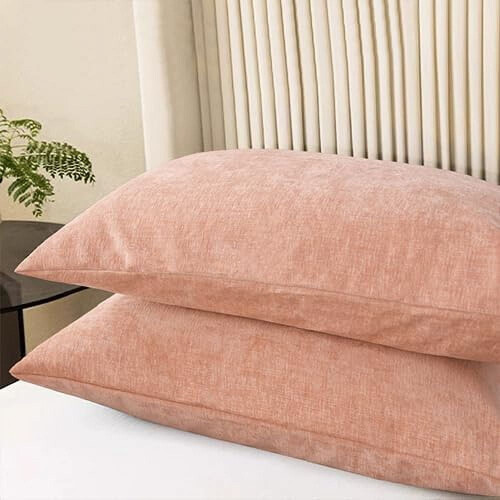 Capas de Almofada Decorativas 20x26 Polegadas, Pacote com 2, em Chenille Macio, Tamanho Padrão, para Sofá, Cama, Sala de Estar, Cor Rosa Claro 2