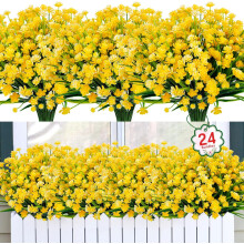 Confezione da 24 fiori artificiali resistenti ai raggi UV per esterni, compatibili con vasi sospesi e fioriere da finestra - Giallo