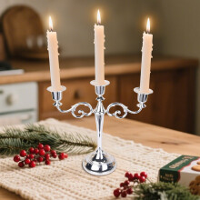 Candelabro a 3 bracci in metallo, centrotavola argentato per matrimoni, Natale, chiesa e feste – Compatibile con candele standard