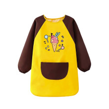 Kids Art Smock Cartoon Print Long Sleeve Round Neck Coffee
