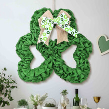 Ghirlanda di nastri per il giorno di San Patrizio – 30 cm, preassemblata, in tessuto verde e oro, decorazione per porte/pareti, per