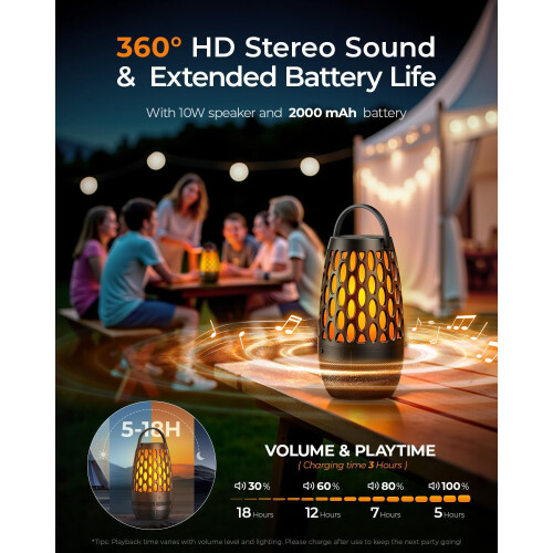 Αδιάβροχο ηχείο Bluetooth IPX6 με φλόγες, HD στερεοφωνικό, BT5.3 Multi-Sync (έως 100), φορητό για 1