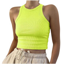 Camiseta sin mangas acanalada para mujer, cuello redondo, tirantes de encaje floral, poliéster, transpirable – Ideal para climas cálidos de verano