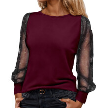 Top de lentejuelas de manga larga para mujer, estilo carnaval, ideal para vacaciones. Blusa de moda con cuello redondo holgado, elegante y casual,
