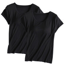 Camiseta de dormir negra de manga corta con cuello redondo para mujer con copas de sujetador incorporadas – Camiseta de tirantes y pijama de tallas