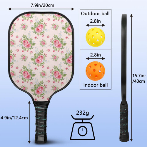 Σετ κουπιών Pickleball με κουπιά από fiberglass σε σχέδια λουλουδιών, 2 μπάλες και τσάντα – 2