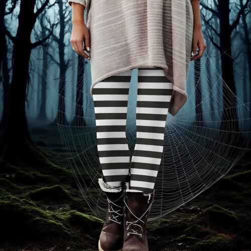 Γυναικείο παντελόνι γιόγκα με ρίγες για το Halloween – Ελαστικό κολάν με απαλή πλέξη 1
