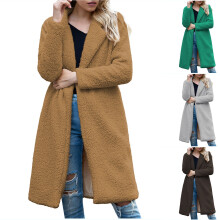 Manteau d'extérieur femme, veste longue unie à manches longues avec poches, sans capuche, style décontracté, manteau pull femme, trench-coat