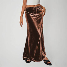 Gonna da donna vintage, vita alta elasticizzata, coulisse, velluto, tinta unita, linea ad A, gonna lunga