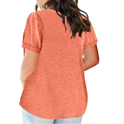 Γυναικεία Μπλούζα Plus Size με Κοντομάνικα και V Λαιμόκοψη, Μονόχρωμα T-shirts, Απλό 2