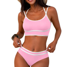 Damesbadpak, een bescheiden bikini set met hoge taille in een effen kleur, met een split aan de voorkant en comfortabel, voor strand, zwembad of
