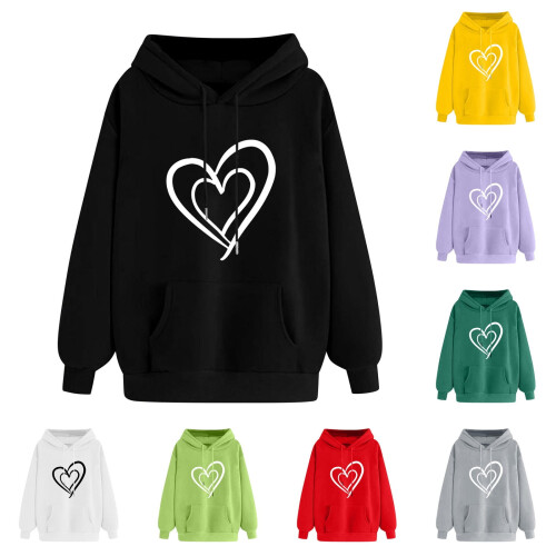 Damen-Kapuzenpullover mit Herzchen-Print, Rundhalsausschnitt, Valentinstag-Pullover, Grau, Größe S 2