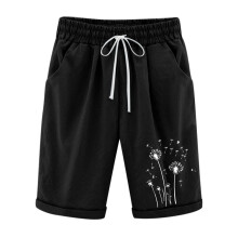 Shorts de linho plus size feminino para o verão - Calça casual de algodão e linho estampada com cintura elástica, confortável e respirável.