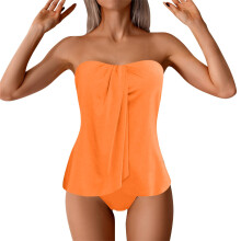 Tankini badpakken voor dames, strapless bandeau badpak, trendy afslankend, effen kleur, 2-delig badpak, gewatteerde push-up zwemkleding