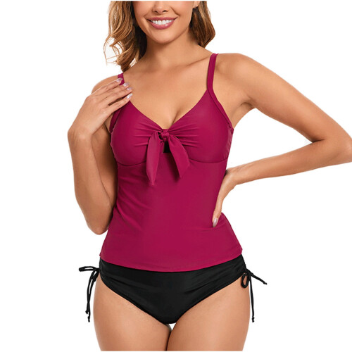 Γυναικείο σετ μαγιό Tankini μονόχρωμο Kukoosong με ρυθμιζόμενες τιράντες στην πλάτη και