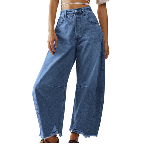 Γυναικείο τζιν παντελόνι Baggy Wide Leg για γυναίκες, με ψηλή μέση, κοντό τζιν με τσέπες, 1